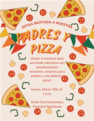 Parents and Pizza event flyer